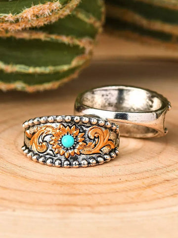 Vintage Embossed Flower Turquoise Ring Rings Anillos Rings For Women Ring Anillos Mujer Bague Femme Jewelry daiiibabyyy